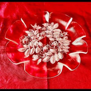 (#13) Floral Design Footed Glass Serving Platter 12” in Diameter